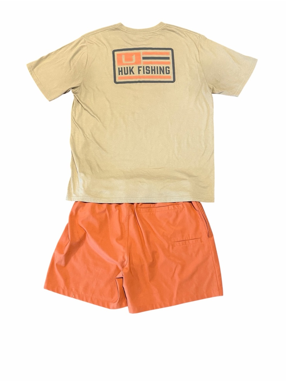 HUK Fishing Men’s Large Shirt & Shorts Set Tan Orange Outdoor Performance Outfit - Picture 3 of 15